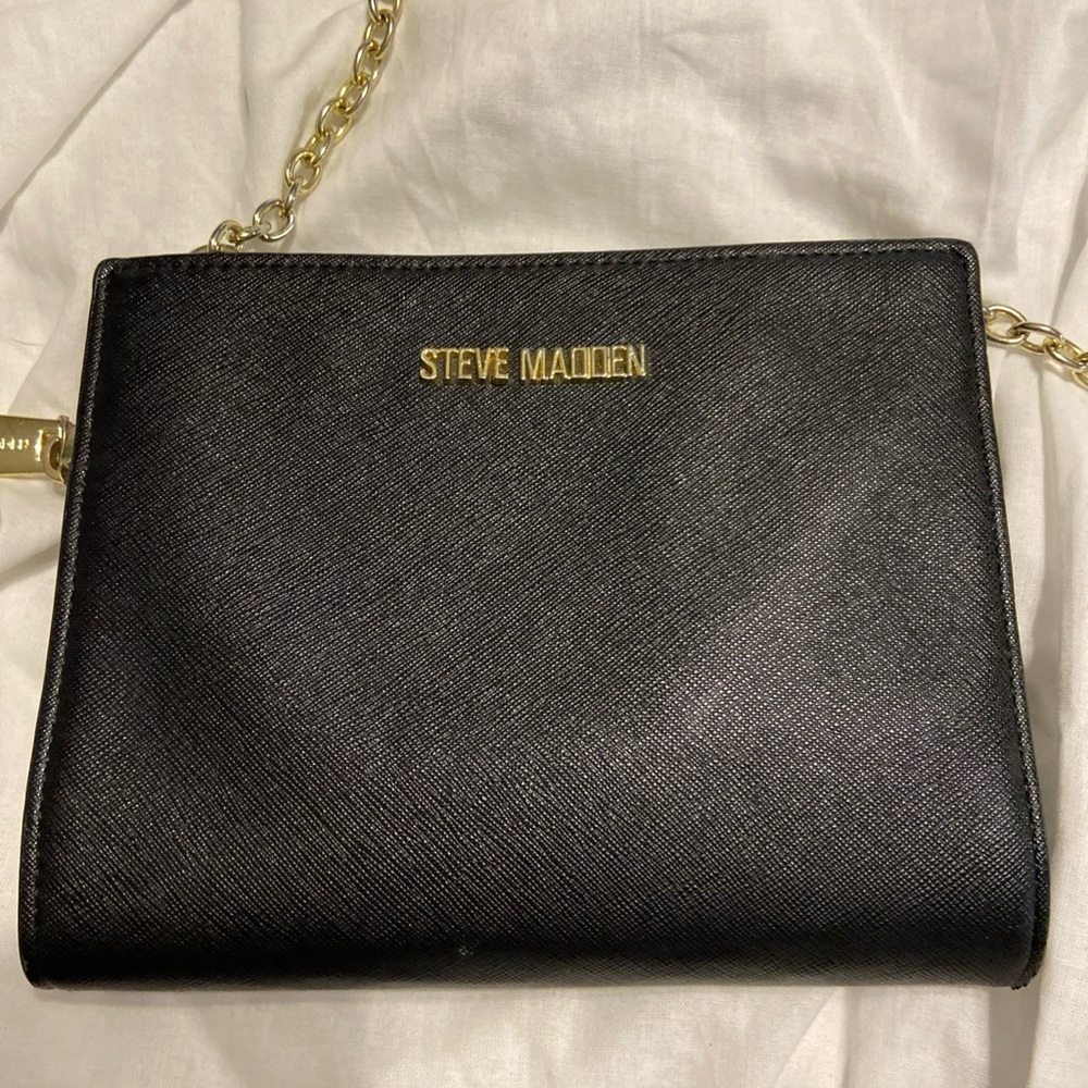 Steve Madden Black Crossbody with Gold Chain Accent - Picture 2 of 14